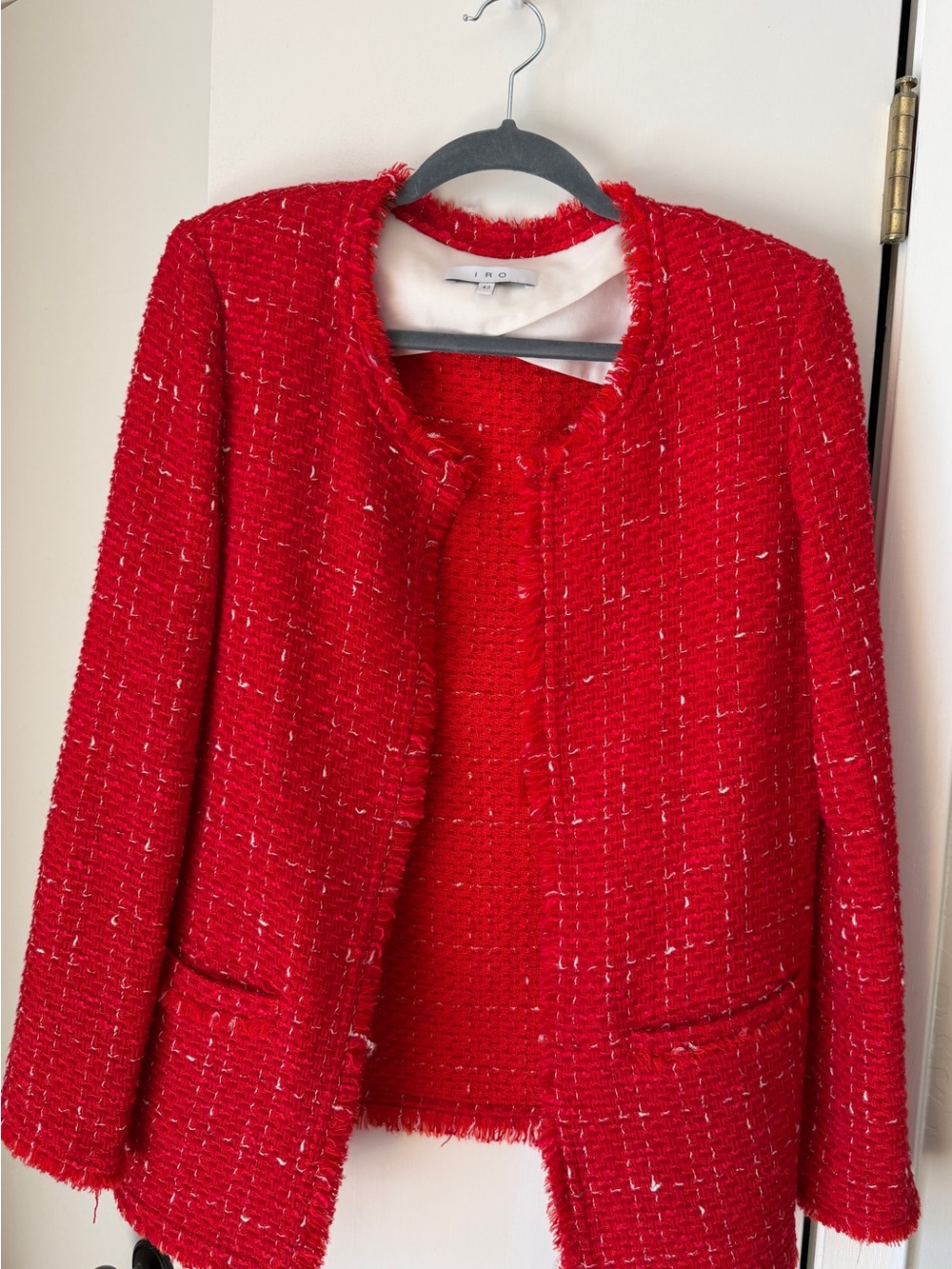 IRO Red Bouclé Open-Front Blazer
